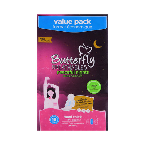 BUTTERFLY BREATHABLES PEACEFUL NIGHT COTTON MAXI THICK 16 PC