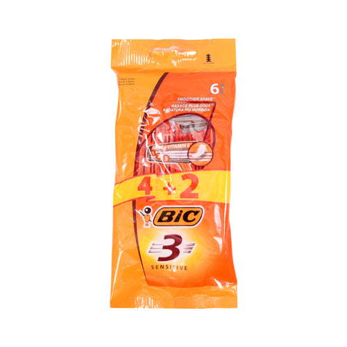 BIC 3 RAZOR SENSITIVE 6PC (4+2) PACK