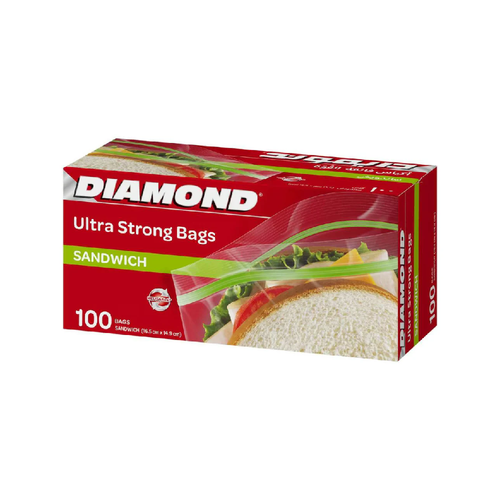 DIAMOND ZIPPER BAGS SANDWICH 100 CT PC